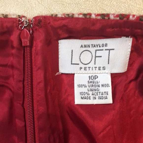 Ann Taylor LOFT skirt women's size 10P petite red brown hounds tooth wool EUC - Picture 6 of 9